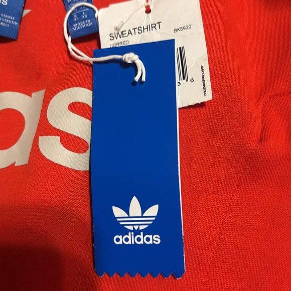 ADIDAS ORIGINAL Mock Neck 3/4 Sleeve Crop Sweatshirt Core Red Size XS - Picture 11 of 14